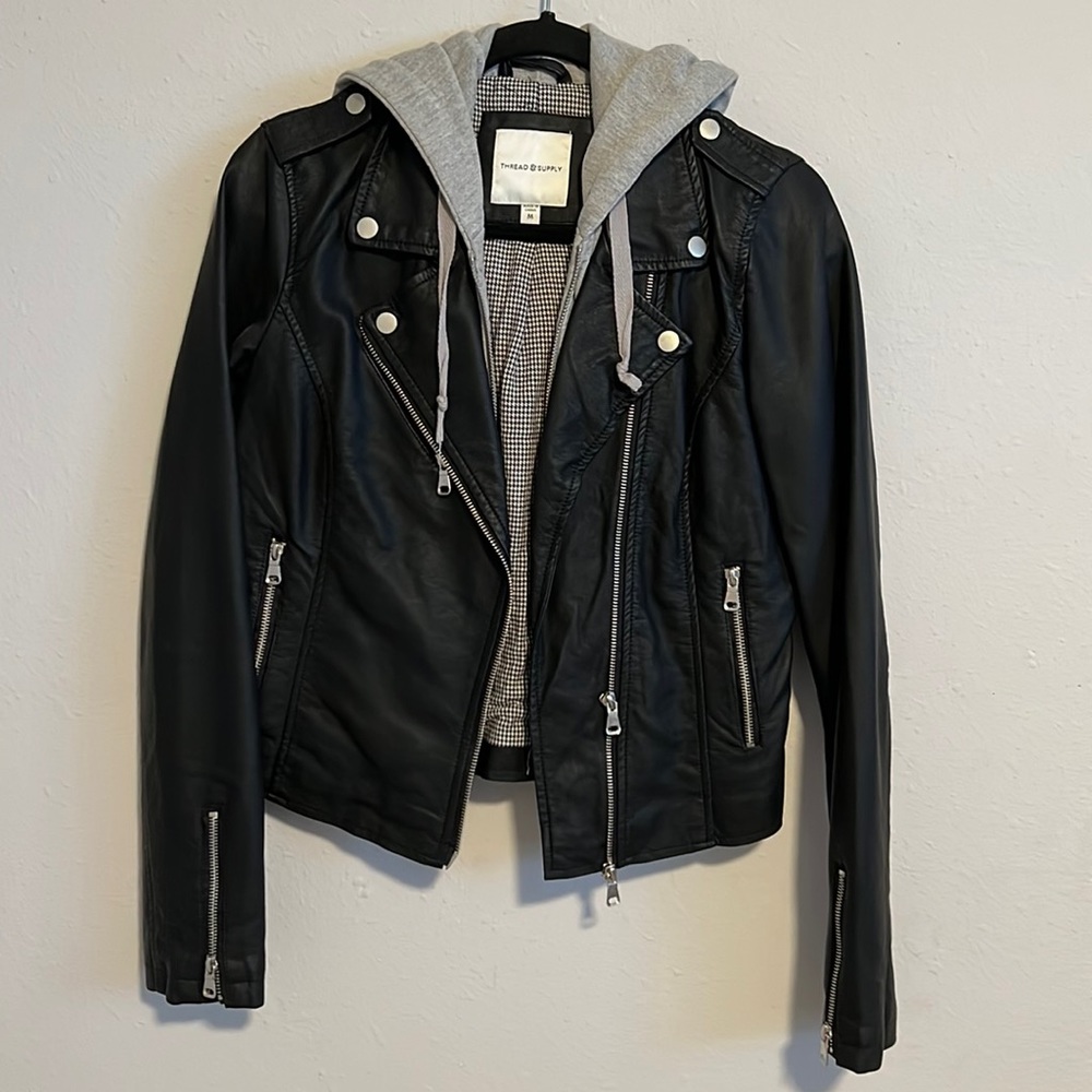 NWOT Thread & Supply Hooded Faux Leather Jacket - Medium
